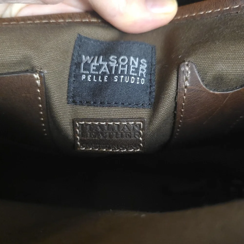 Wilsons Pelle Studio Italian Leather Satchel Briefcase Brown Messenger Bag Y2K